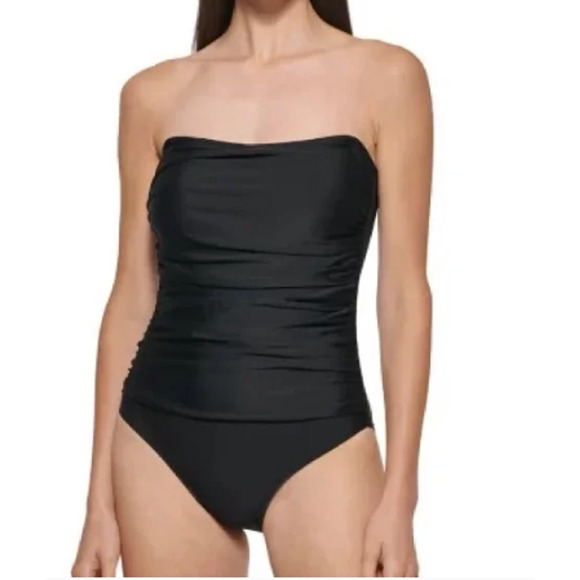 DKNY Women’s One Piece Swimsuit Strapless Solid Black size 18 NWT - Picture 1 of 3